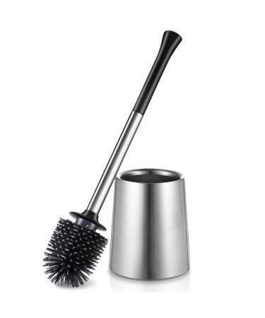 Toilet Bowl Brush Holder Set: Silicone Stainless Steel Deep Cleaning Toilet Cleaner Brush for Bathroom Restroom - Compact Modern Rv Toilet Scrubber Accessories with Caddy 1pack