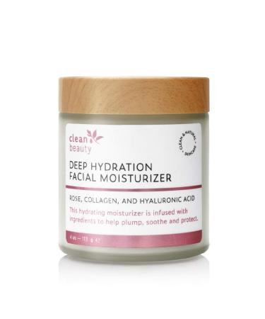 Clean Beauty Deep Hydration Face Moisturizer with Hyaluronic Acid  Rose & Collagen - Moisturize  Strengthen  & Plump Skin | Reduce Fine Lines & Wrinkles | Made in USA (4 oz)