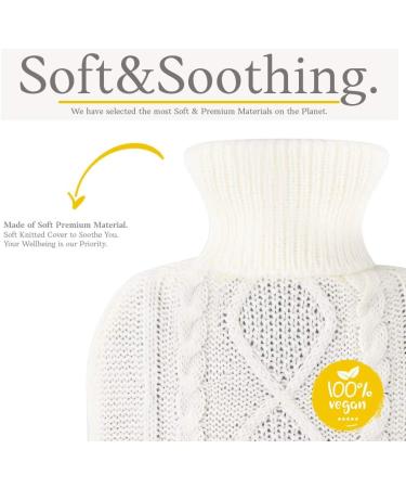 Premium Hot Water Bottle with Soft Knitted Cover - 1.8L Capacity for Pain Relief & Cosy Nights - Great Gift for Women (Off-White) - Buy Online on GoSupps.com