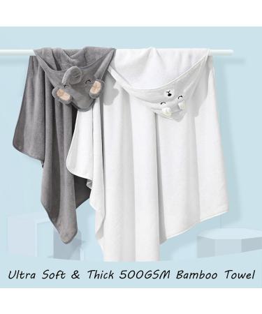 Roxanepig Baby Hooded Towels 2-Pack | 80x80 cm Soft Bamboo Bath Towels for Newborns - Elephant & Bear Design - Buy Online on GoSupps.com