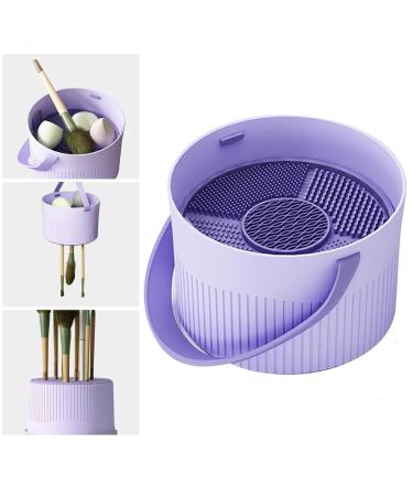 Makeup Brush Cleaner Bowl 3 in 1 Silicone Makeup Brush Cleaner Mat for Makeup Brushes for Cleaning & Air Drys & Storage Silicone Cleaning Tool with Drying Holder Mat Organizer Makeup Brush Storage Purple
