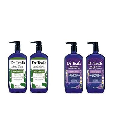 Dr Teal's Body Wash Bundle with Epsom Salt (24 fl oz Pack of 2) - Eucalyptus & Spearmint and Melatonin & Essential Oil Blend
