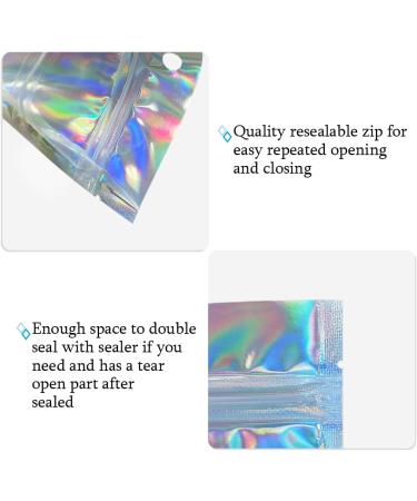100pcs 5.5x7.8 Resealable Holographic Mylar Bags - Foil Zip Lock Sample Pouch for Candy, Jewelry, Lip Gloss - Gift Baggies for Packaging - Buy Online on GoSupps.com