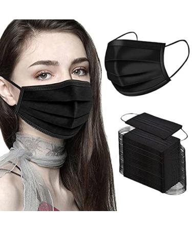 Black Disposable Face Masks 50PCS 3 Ply Breathable Filter Protection