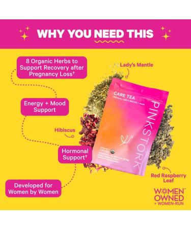 Pink Stork Care Tea: Organic Hibiscus Pregnancy Loss Recovery Blend with Red Raspberry Leaf, Lady's Mantle, and Motherwort - Hormone Balance and Menstrual Cycle Support - 15 Sachets - Buy Online on GoSupps.com