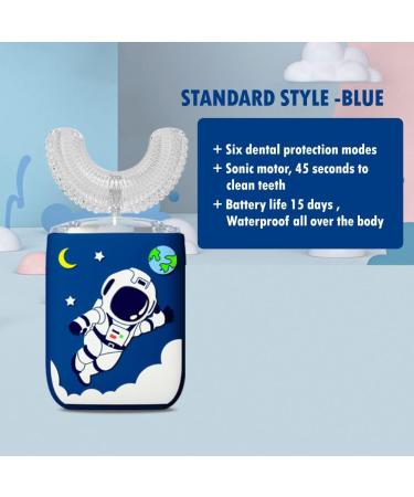 Rgdood USB Rechargeable U-Shaped Electric Toothbrush for Kids 2-12 | 6 Smart Modes, 2 Brushing Heads, 360 Oral Cleaning | Autobrush Toothbrush in Spaceman Blue - Buy Online on GoSupps.com