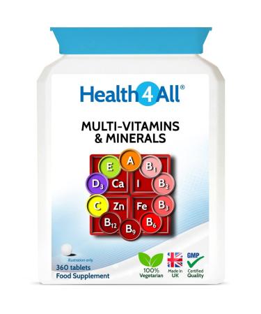 Health4All Multivitamins & Minerals One a Day 360 Easy to Swallow Tablets 1 Year Supply 100% RDA Daily Essential Nutrients for Men & Women Supports Energy Immunity & Overall Health | Made in UK 360 count (Pack of 1)