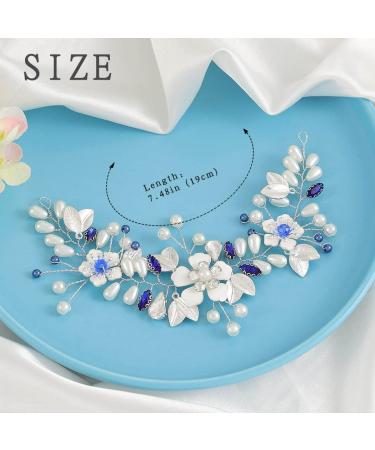IYOU Pearl Wedding Hair Vine Blue Flower Hair Accessories Crystal Headband Prom Bridesmaid Bride Hair Piece for Women - Buy Online on GoSupps.com