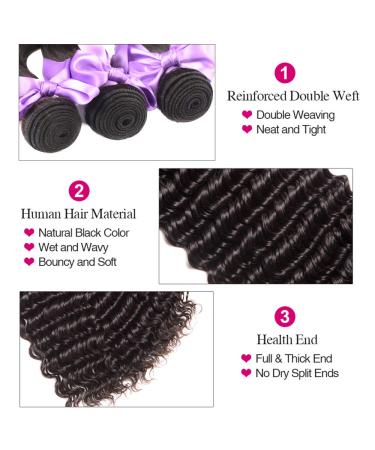 9A Brazilian Deep Wave Human Hair Bundles 20-26 inch - 4 Bundle Pack | Unprocessed Virgin Curly Wavy Hair - Natural Black Color | Laritaiya - Buy Online on GoSupps.com