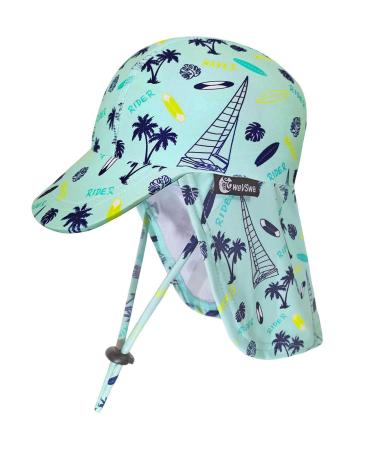 weVSwe Baby Toddler Sun Hat UPF 50+ Swim Cap Flap Neck Protection Adjustable Chin Straps UV Sun Protection Hats Green Surfboard 1 6-12 Months