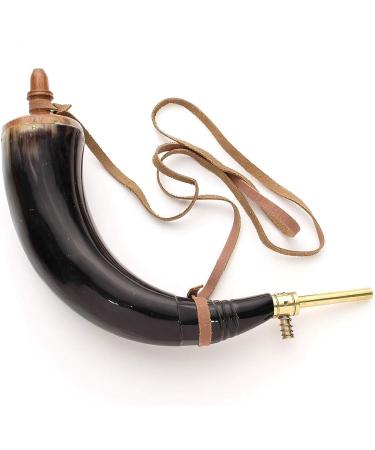 Hand-carved Windlass Gun Powder Horn with Spring Loaded Brass Dispenser and Leather Strap - Buy Online on GoSupps.com