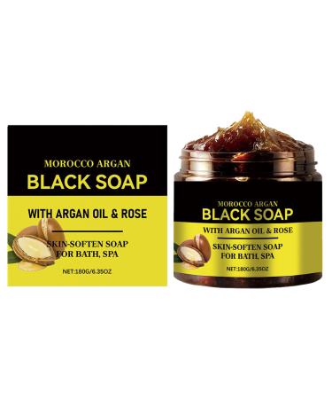 GNAUMORE Morocco Black Body Soap African Black Soap Bar Moroccan Natural Black Soap Moroccan Body Exfoliator Soft Skin Suitable for Most Skin Types 180g
