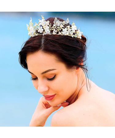 Brishow Crystal Butterfly Wedding Crown - Gold Rhinestone Tiara for Women and Girls | Flower Queen Hair Accessory - Style1 - Buy Online on GoSupps.com