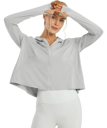 Shop G4Free Women's Long-Sleeved UV Protection Hooded Jacket - Lightweight SPF Running & Hiking Shirt for Outdoor Activities - Light Gray - Buy Online on GoSupps.com