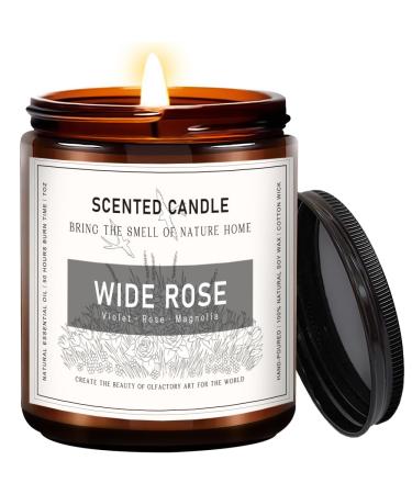 Scented Candles Set Candles for Women Long Lasting Soy Candles for Home Scented as Anniversary Birthday Gift for Women(Wide Rose) Wide Rose Amber Jar