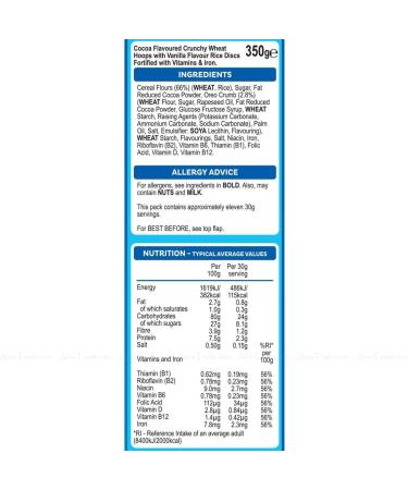 2 x Oreo O's Cereal Cereal with Cocoa and Vanilla Flavour | Enriched with Vitamins & Iron 350 g Breakfast Cereal | Snack Anytime | Share Pack |Delicious Crunchy Cocoa Hoops | Sold by EPL - Buy Online on GoSupps.com