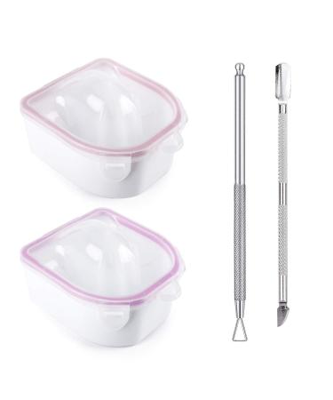 Nail Soaking Bowl, 2PCS Soak Off Gel Polish Dip Powder Remover Manicure Bowl with Triangle Cuticle Peeler and Stainless Steel Cuticle Pusher Nail Art Tool (Pink)