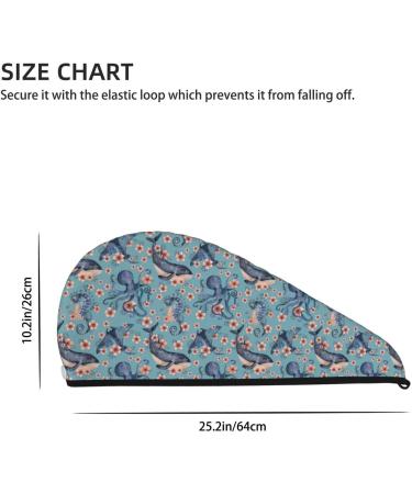 Hair Towel Wrap with Button - Quick Drying Towel Turban for All Hair Types | Underwater Animals & Flowers Design - Buy Online on GoSupps.com