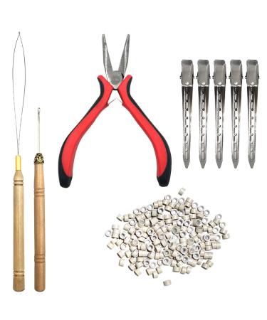 Danzix hair extension set pliers tensile hooks pearls tool set 200 pieces beige silicone-colored microring pearls 2 combs 5 pieces