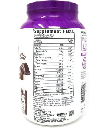 Bluebonnet Whey & Casein Protein Powder - Grass Fed, 26g Protein, No Sugar Added, Non-GMO, Gluten-Free, Soy-Free, Kosher Dairy, Chocolate Flavor - 2.1 lbs - Buy Online on GoSupps.com