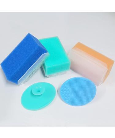 Baby Bath Brush & Sponge Set for Cradle Cap | Soft Sensory Scrubber & Essential Baby Care Kit for Dry Skin (Blue/Green/Orange) - Buy Online on GoSupps.com