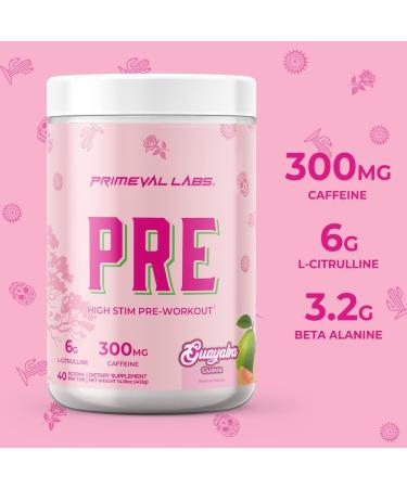 Primeval Labs PRE High-Stim Pre Workout | Energy Focus & Performance Formula | 300mg Caffeine | 40 Servings | Guayaba | Authentic Latino-Inspired Flavor to Fuel Your Journey Guayaba 14.18 Ounce (Pack of 1) - Buy Online on GoSupps.com