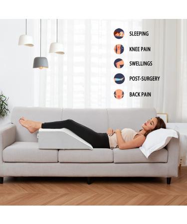 Leg Elevation Pillow with Cooling Gel Memory Foam | Post Surgery & Pregnancy Support | Relieves Knee, Hip, Lower Back Pain - White & Grey - Buy Online on GoSupps.com