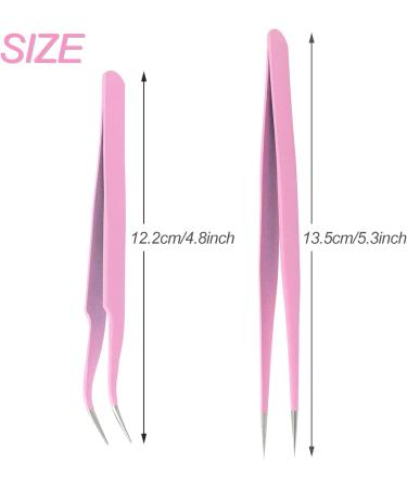Sularpek 2 Pcs Stainless Steel Tweezers Set for Eyebrow and Eyelash, Straight and Curve Tip, Pink - Perfect for Ingrown Hair and Facial Hair Removal - Buy Online on GoSupps.com