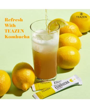 Teazen Kombucha Tea Zero Sugar Sparkling Powdered Mix with Live Probiotics & Prebiotics - 10 Sticks (Lemon) - Buy Online on GoSupps.com