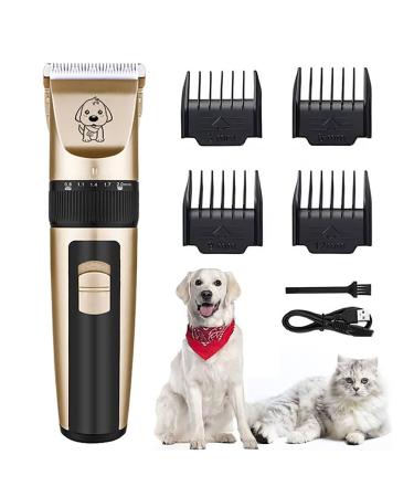 Roziapro Professional Dog Clippers Cordless Pet Hair Clippers Quiet Hair Trimmer Rechargeable Cat Grooming Kit (Gold)