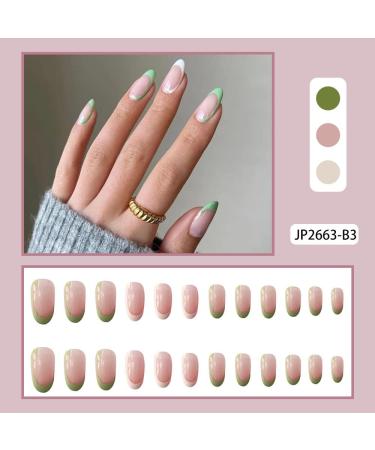 French Tip Press on Nails - Short Press On Nails with Nail Tips Blue White Nake pink with almond shaped design press on nails Acrylic False Nails Cute Artificial Nails - Buy Online on GoSupps.com