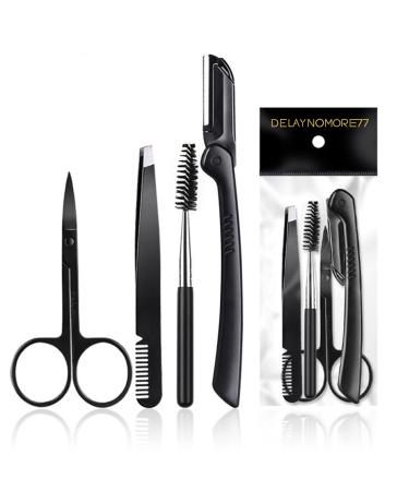 Eyebrow Razor Kit  4 in 1 Professional Eyebrow Grooming Set for Women and Men  Including Eyebrow Razor Trimmer  Tweezer  Scissor  Eyelashes Roller  Storage Bag 4 in 1 Set