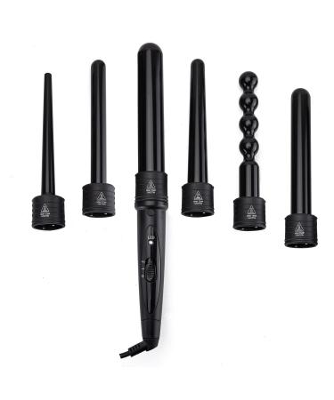 6 in 1 Curling Iron Set Multi-Functional Curling Iron 0.35 to 1.26 inch Interchangeable Ceramic Hair Tubes Includes Heat Resistant Gloves Suitable for All Hair Types 6 Different Sizes Good Gift Item