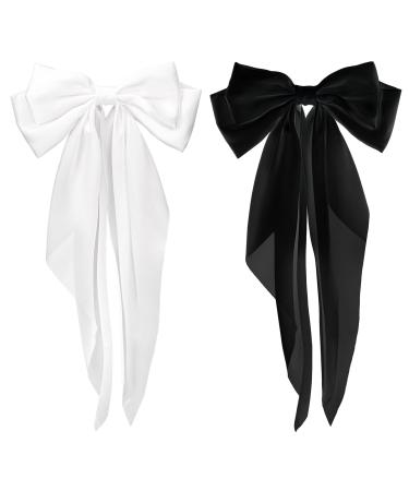 Silky Satin Hair Bows 2 PCS Big Black Bow and White Bow Set Bowknot Metal Spring Clip Oversized Long Tail Hair Ribbons Ponytail Holder French Barrettes Hair Accessories for Women Christmas Gifts 2 Pcs Black & White - Buy Online on GoSupps.com