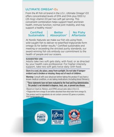 Nordic Naturals Ultimate Omega-D3 Lemon Flavor - 90 Soft Gels - 1280 mg Omega-3 + 1000 IU Vitamin D3 - EPA & DHA - Promotes Brain Heart & Immune Health - 45 Servings Lemon 90 Count (Pack of 1) - Buy Online on GoSupps.com