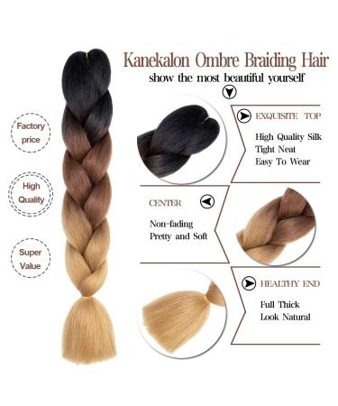 Fanyu Ombre Braiding Hair Extensions - 3 Packs Kanekalon Jumbo 24 Inch Synthetic Hair for Crochet Twists (Black-Dark Brown-Bright Brown) - Buy Online on GoSupps.com