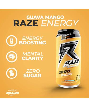 Raze Zero Sugar Energy Drink 300mg Caffeine | Sugar Free & Zero Calories 12 Pack - Guava Mango Flavor for Performance and Hydration - Buy Online on GoSupps.com
