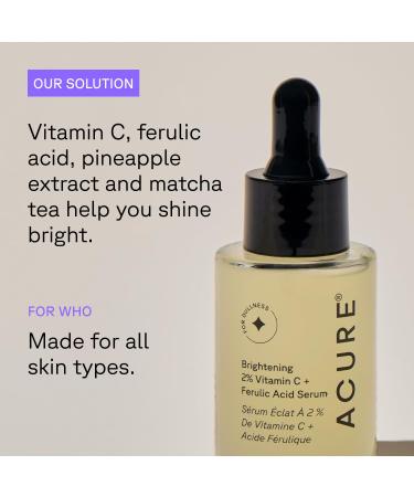 Acure Brightening 2% Vitamin C & Ferulic Acid Serum - Vit C Serum for Face Anti Aging Bright Glow for Women & Men Facial Skincare Vegan & Cruelty Free - 1 fl oz (2 Pack) - Buy Online on GoSupps.com