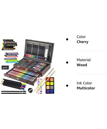 Sunnyglade 145 Piece Deluxe Art Set in Wooden Box - Drawing Kit with Crayons, Oil Pastels, Colored Pencils, Watercolor Cakes, and More - Cherry Multi-Color - Buy Online on GoSupps.com