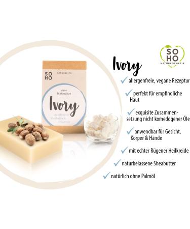SOHO Naturkosmetik "Ivory" Facial Soap for Sensitive Skin Vegan Facial Cleansing with Shea Butter and Healing Chalk Solid Soap - Buy Online on GoSupps.com