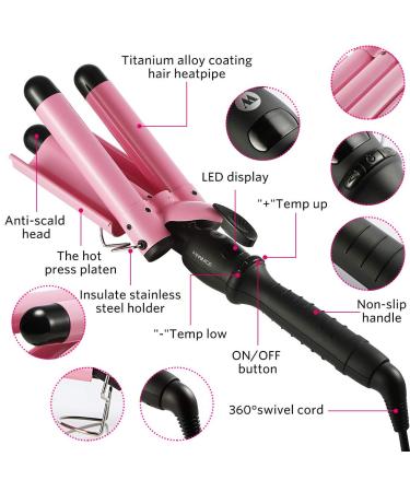 3 Barrel Curling Iron - 1 Inch Adjustable Temperature Crimper Hair Waver with LCD Display | International Shipping Available - Buy Online on GoSupps.com