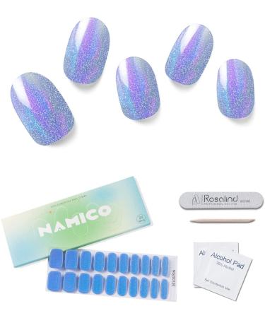 NAMICO Semi Cured Gel Nail Strips 20 pcs Gel Nail Stickers  Glaze Gel Nail Strips  Easy to Use Long Lasting Salon Quality Nail Wraps  Includes Prep Pads  Nail File & Wood Stick (Meteor)