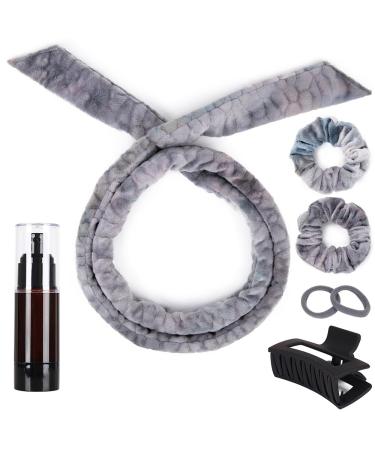 7 PCS Heatless Curlers Headband Set Velour Heatless Curls Soft and Comfortable Heatless Hair Curlers Hair Curlers No Heat for Hair DIY (Gray White 7Pcs)