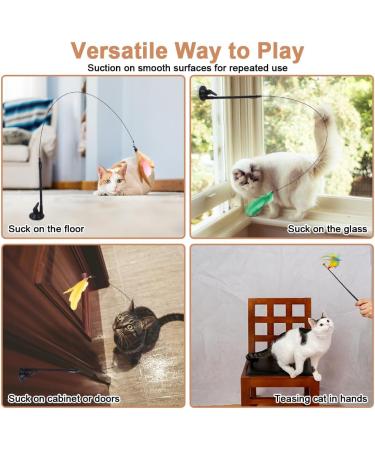 7 Interactive Cat Toys Springs Set | Suction Cup Fishing Toys with Bells & Feathers - Buy Online on GoSupps.com