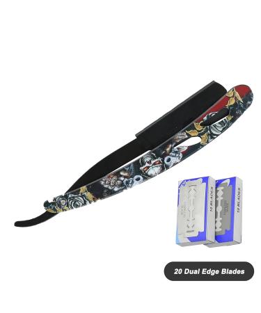 Ghost Shaving Knife - Single Edge Dual Blade Foldable Razor for Face Body & Eyebrow - SUS Black Manual Shaving with 20 Blades - Buy Online on GoSupps.com