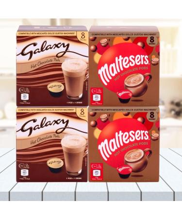 Galaxy & Maltesers Double Pack Hot Chocolate - Double Box Variety Pack - 16 Pods of Each Flavour 32 Capsules - Dolce Gusto Compatible Pods Chocolate 122.5 g (Pack of 4) - Buy Online on GoSupps.com