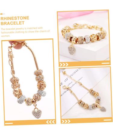 Adorainbow Heart Charm Bracelet Heart Pendant Bracelet Tennis Bracelet for Women Bracelets Beaded Stretch Bracelet Trendy Jewelry Crystal Beads Heart Decor Big Hole Beads Alloy Miss Wrist - Buy Online on GoSupps.com