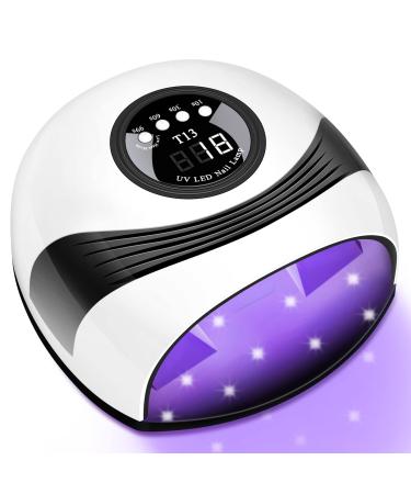 UV LED Nail Lamp, 158W Nail Dryer Gel UV Light for Nails, Fast Gel Nail Dryer UV Light Polish Curing Lamp with 4 Timer Setting and Automatic Sensor, Suitable for Fingernail and Toenail (White)