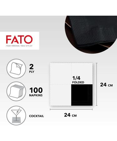 FATO Disposable Paper Napkins - 100 Pack 24x24cm Black 2-Layer FSC Certified - Perfect for Aperitifs & Cocktails - Buy Online on GoSupps.com