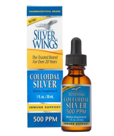 Natural Path Silver Wings Colloidal Silver 500PPM, 1 Fluid Ounce, Amber Brown Liquid Immune Support
